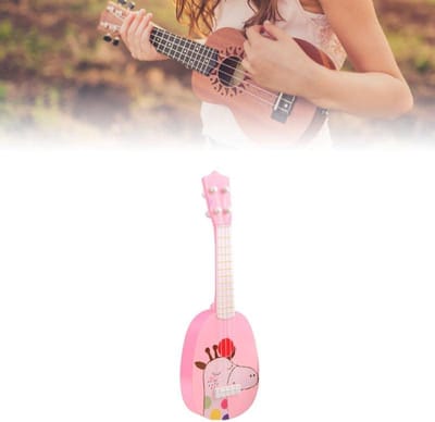 Kinderukelele Speelgoed - Mini Gitaar - Muziek Leren - Vrolijke Dierenpatronen - 35 cm - Roze