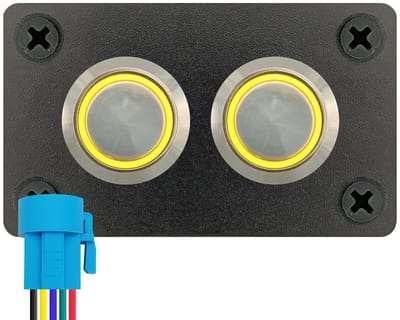 ProRide Metalen drukschakelaars in Tweevoudig inbouwpaneel 220V ON-OFF - 19mm - IP67 - LED indicatie Geel