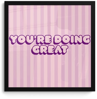 Poster in lijst - Fotolijst 40x40 cm - Posters - Paars - Strepen - You're doing great - Schaduw - Posterlijst zwart - Decoratie - Wanddecoratie woonkamer - Muurdecoratie slaapkamer