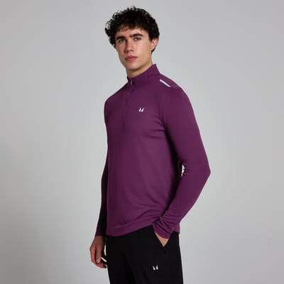 MP Active gerasterd shirt met kwartrits voor heren - Pruimenpaars - XS