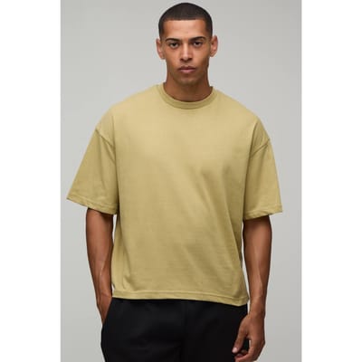 Basic Oversized Boxy T-shirt Met Ronde Hals | Khaki | Size XS
