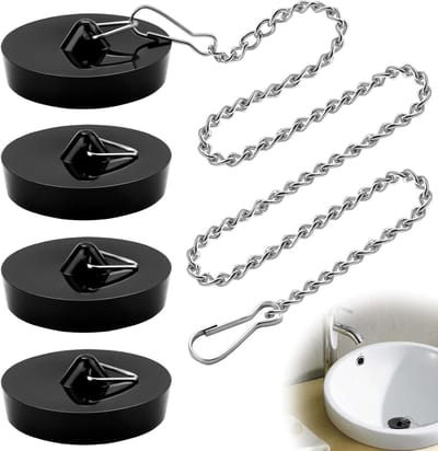 4x Universele Afvoerstop Wit/Zwart met Ketting voor Wastafel & Spoelbak (Ø 42-45 mm)