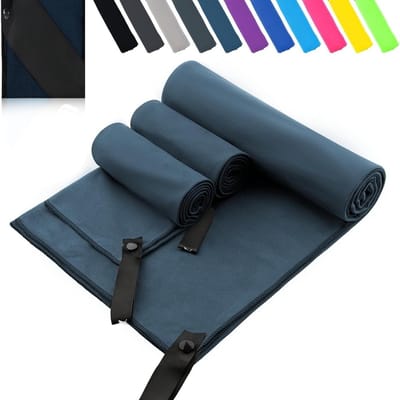 Famanu – Microvezel handdoek - set van 3 - groot 200 x 100 cm en 2 kleine 80 x 40 cm - sneldrogende microvezel sporthanddoek - voor reishanddoek - badhanddoek - fitness en sporthanddoeken en strandhanddoek