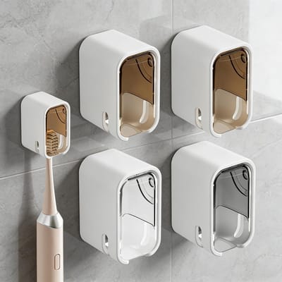 Dailygoods- Tandenborstelhouder hygiënisch - Set van 4 - Acryl - Stofbescherming - Boorvrije montage met zuignappen - Ventilatieontwerp - Tandenborstelorganizer