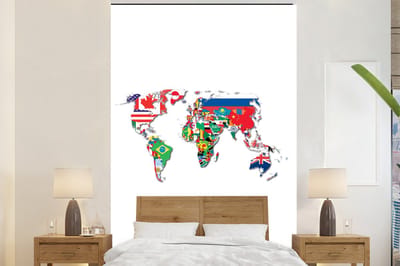 Behang - Fotobehang Wereldkaart - Vlaggen - Trendy - Breedte 200 cm x hoogte 300 cm