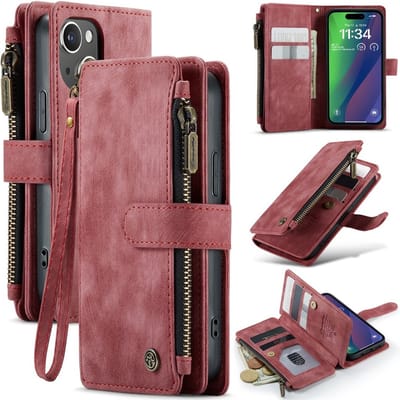 CaseMe Hoesje - Geschikt voor iPhone 16 Hoesje - CaseMe C30 Book Case met Portemonnee - Rood