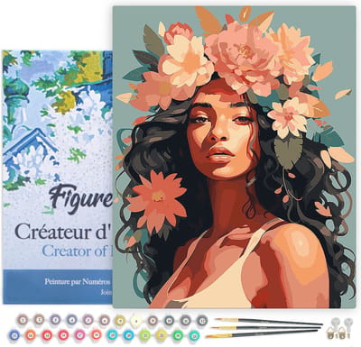 Figured'Art Schilderen op Nummer Volwassenen met lijst Pioenroos Gekroonde Schoonheid - Handwerk acrylverf Kit DIY Compleet - 40x50cm Canvas al ingelijst