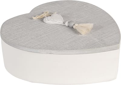 Clayre & Eef Opbergdoos 18x18x6 cm Grijs Wit Hout Hartvormig Hart Opbergbox
