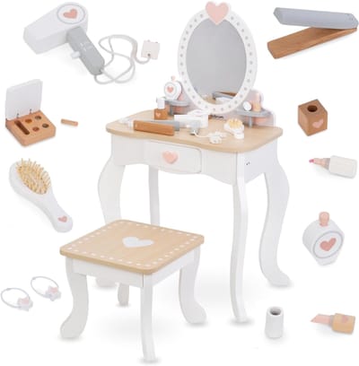 TIM® Make Up Tafel Kind - Kaptafel Kind - Make Up Tafel Kinderen - Natuurlijk hout - 33cm x 33cm x 85cm
