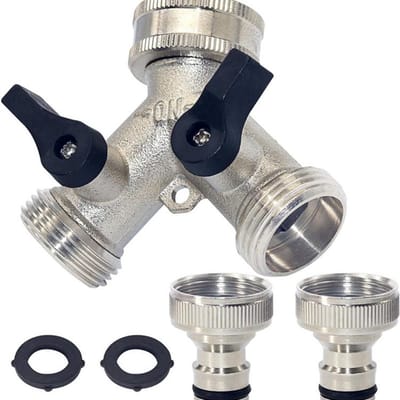 Tuin slang splitter - Y-verdeler - Y-adapter– Buitenkraan - tuinslangaansluiting - voor gebruik in huis en tuin - Met accessoires - Zilver - LOUZIR
