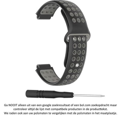 Zwart Grijs siliconen horlogebandje geschikt voor de Garmin Forerunner 220, 230, 235, 620, 630, 735XT, Approach S20, S5 & S6 – Maat: zie maatfoto - horlogeband - polsband - strap - siliconen - rubber - black grey