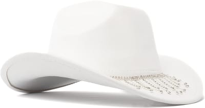 KIMU® Cowboyhoed Wit Strass Steentjes Ketting - Witte Cowgirl Western Hoed - Cowboy Diamantjes Glitter Dames Foute Party Yellowstone Festival