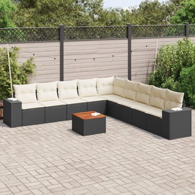 vidaXL - 10-delige - Loungeset - met - kussens - poly - rattan - zwart