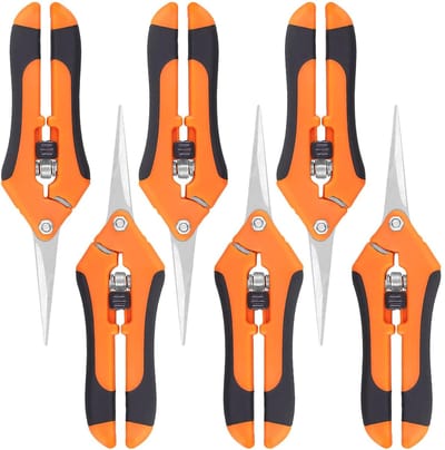 Dailygoods- Snoeischaar 6 stuks - Ergonomische Handsnoeischaar - Roestvrij Stalen Lemmet - Bloemenschaar - Oogstschaar - 17 cm - Tuinschaar