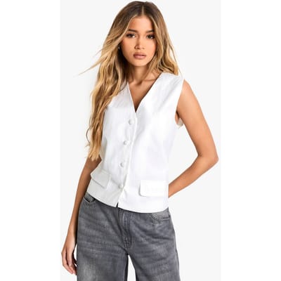 boohoo Dames Op maat gemaakte nylon gilet met knoopsluiting | Wit | Maat: 36