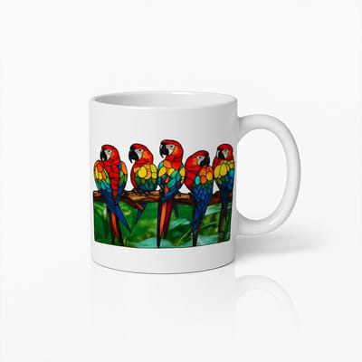 Kleurrijke Papegaai Mok – Tropische Ara Vogels Koffiebeker voor Natuur- en Vogelliefhebbers