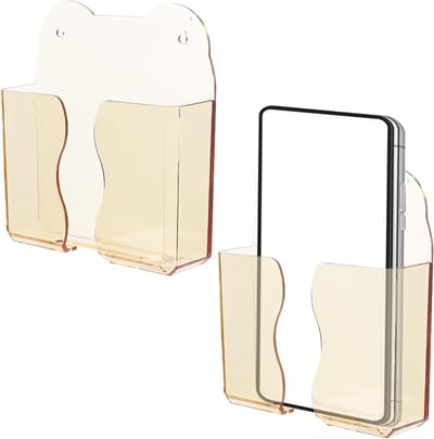 Set van 2 wandmontage telefoonhouders - Plastic mobiele telefoonplank voor bedside gebruik, geschikt voor smartphones en accessoires zoals iPhone en Android
