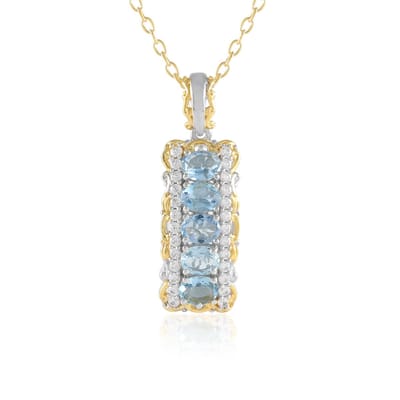 Cavill - Halsketting verguld 925 Sterling Zilver met 5 Ovale Aquamarijn 1 395 ct en 26 Zirkonia 0 468 ct - Blauwgroen Luxe Design - 45 72 cm