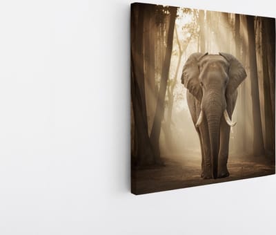 Saammp Canvas Schilderij - olifant in het Bos - Afrika - Dieren - 20x20 - Foto op canvas - Wanddecoratie - muurdecoratie Woonkamer - Slaapkamer decoratie - Canvas Print