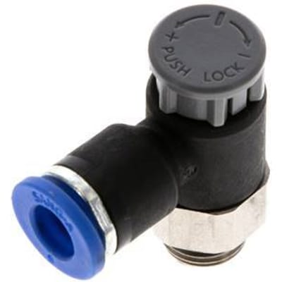 L-stuk Regelventiel 6 mm - G1/8'' Regeling-Uit Messing/Nylon Borgmoer