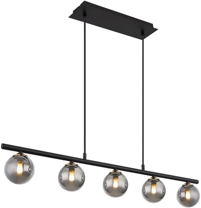 Globo - hanglamp - Jorge - zwart - glas metaal smoke glas - grote eettafellamp - G9 - 56136-5H