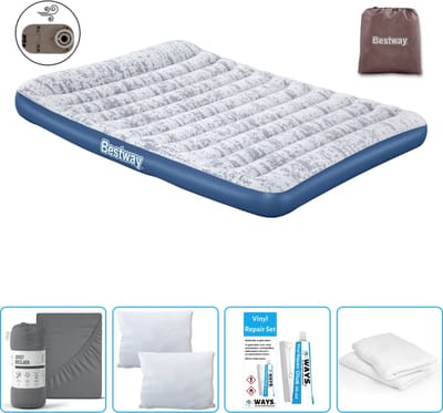 Bestway luchtbed - 2-Persoons - 152 x 203 x 30 cm - Blauw - Inclusief pomp - Hoeslaken - Kussen - Kussenbeschermer en Reparatieset