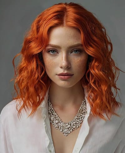 Korte Oranje Bobpermanente met Golven voor Vrouwen - Natuurlijke Synthetische Haarwig voor Feest en Kostuum