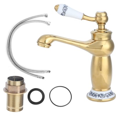 Stijlvolle Antiek Gouden Messing Wastafelkraan Warm en Koud Water Kraan voor Hotel Thuis Badkamer Gebruik beige