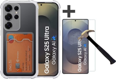Hoesje met Screenprotector Geschikt voor Samsung Galaxy S25 Ultra Hoesje Met Pashouder Siliconen Shockproof Case - Arara Backcover- Transparant