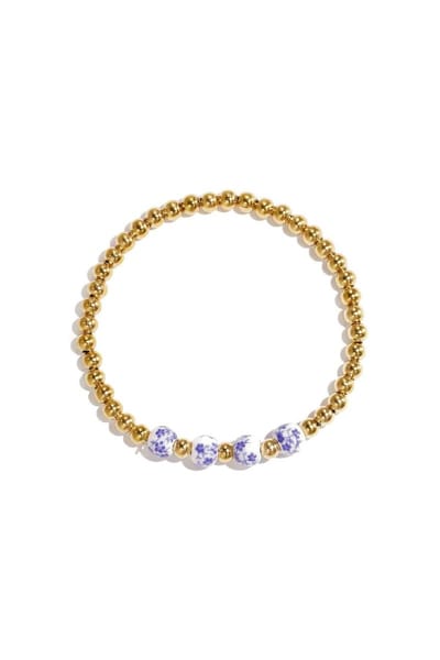Massieve kralenarmband met kralen in blauwe floral print