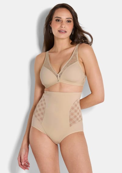 Beha zonder beugels, met geruit mesh inzet - beige - Gr. 75 A van Goldner Fashion
