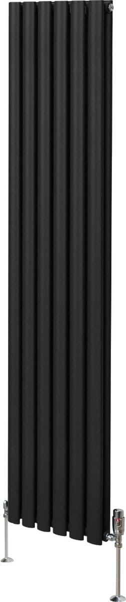Ovale radiator + trv-chroomkranen - zwart - 1800x360 mm - 6 kolommen