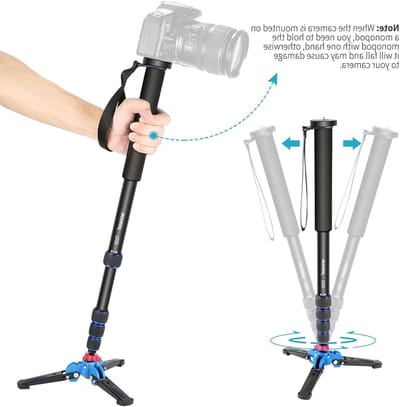 Uitbreidbare camera statief met verwijderbare en opvouwbare basis van aluminiumlegering, hoogte 52-168 cm, geschikt voor DSLR camera's, maximaal draagvermogen 5 kg