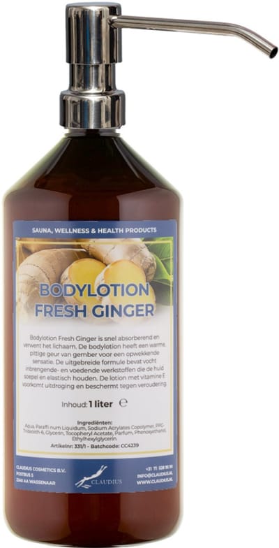 Bodylotion Fresh Ginger 1 Liter met luxe RVS zilverkleurige pomp - stijlvolle en duurzame uitstraling