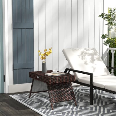 REDOM - Inklapbare Bijzettafel - Voor Balkon En Terras - Rattan - Bruin - 60 X 41 X 41 Cm