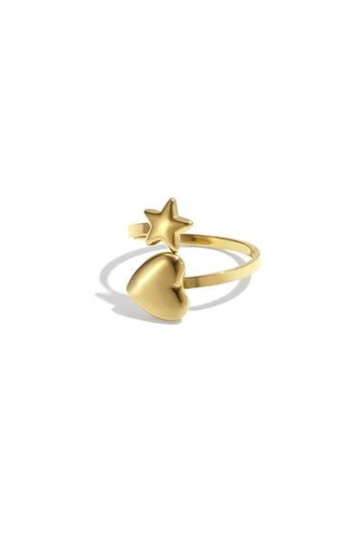 Ring met hart en ster- goudkleur- one size