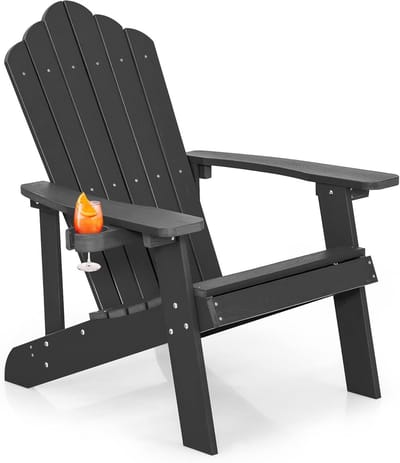 KOMFOTTEU Adirondack stoel met bekerhouder, tuinstoel met rugleuning en armleuningen, weerbestendig en ergonomisch, relaxstoel tot 150 kg voor balkon, tuin, strand