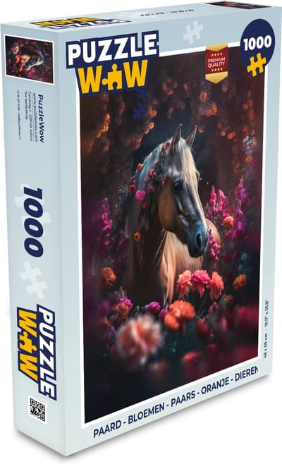 Puzzel Paard - Bloemen - Paars - Oranje - Dieren - Legpuzzel - Puzzel 1000 stukjes volwassenen