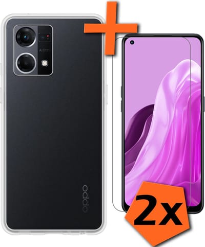 Hoes - Met 2x Screenprotector - Geschikt voor OPPO Reno 7 - Sterk & Shockproof - Back Cover - Siliconen Case - Telefoon Hoes - Transparant