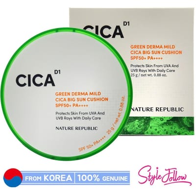 [NATURE REPUBLIC] Green Derma Mild Cica Big Sun Cushion 25g (SPF50+/PA++++) 1pc + Sample Gifts