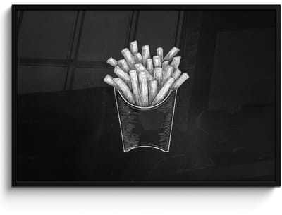 Poster in lijst - Fotolijst 120x80 cm - Posters - Friet - Witte krijttekening - Zwart - Posterlijst zwart - Decoratie - Wanddecoratie woonkamer - Muurdecoratie slaapkamer