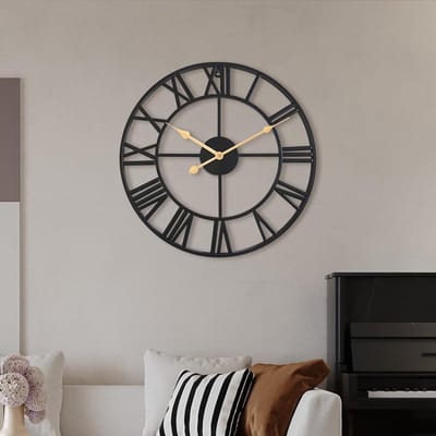 SnelShoppen - Grote Geruisloze Wandklok 60 cm met Romeinse Cijfers, Kwarts Mechanisme, Op Batterijen, Makkelijk Af te Lezen Wandklok voor Thuis, Keuke