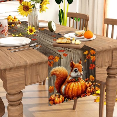 Dailygoods - Tafelloper Herfst Pompoen Esdoornblad Eekhoorn Herfst Seizoensgebonden Decoratie voor Keuken Woonkamer Oogstfeest Cadeau 33 cm x 180 cm