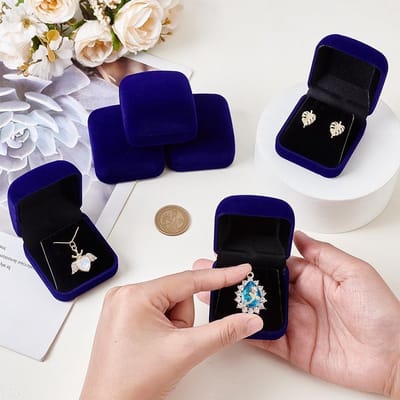Set van 6 Fluwelen Sieraden Geschenkdozen in Blauw voor Oorbellen en Kettingen - Compacte Opslag 5.8 x 5.3 x 3.5 cm, Perfect voor Cadeaus en Organisatie