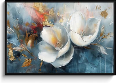 Poster in lijst - Fotolijst 120x80 cm - Posters - Bloemen - Wit - Goud - Kunst - Abstract - Posterlijst zwart - Decoratie - Wanddecoratie woonkamer - Muurdecoratie slaapkamer