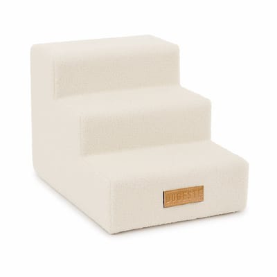 Dogeste hondentrap 3 treden voor hond en kat, opstapje voor bank en bed, antislip, afneembare hoes, teddy, kleur lichtbeige
