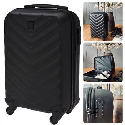 Lichtgewicht Handbagage Koffer 55 cm - Spinner Wielen & Cijferslot - ABS Trolley met Aluminium Trekstang - Zwart - Reiskoffer
