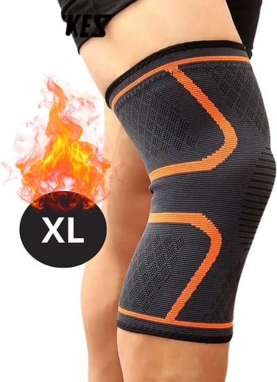 Bovista Kniebrace - Sportbrace Knie - Knee Sleeves - Knee Sleeves Powerlifting - Compressie Knie Brace - Knee Wraps - Knee Support - Dames - Heren - Comfortabel - Oranje - Maat XL