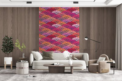 Behang - Fotobehang Patronen - Art Deco - Roze - Bloemen - Breedte 200 cm x hoogte 300 cm