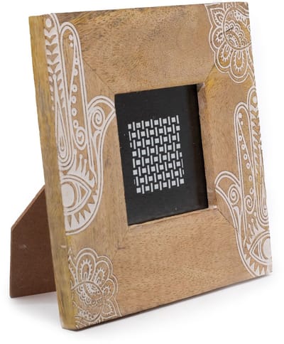 Ancient Wisdom - Fotolijst - Kleine fotolijst mangohout 10x15cm wit 20x20x2cm - fotohouder - wanddecoratie - interieuraccessoire - houtsnijwerk - decoratie